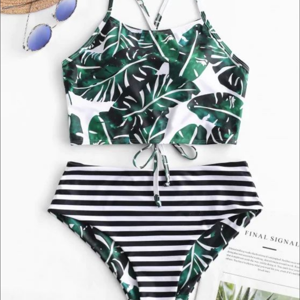 Zaful Forever Young bikini. Tropical Stripes. Size 12